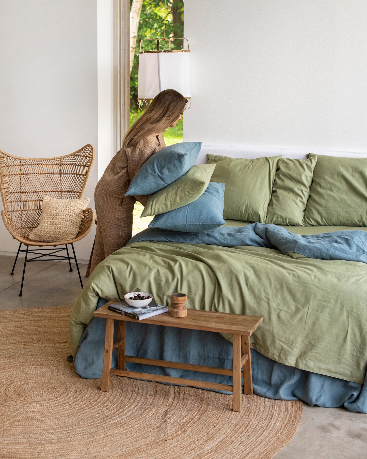 Sage linen-cotton duvet cover set (3 pcs) - MagicLinen