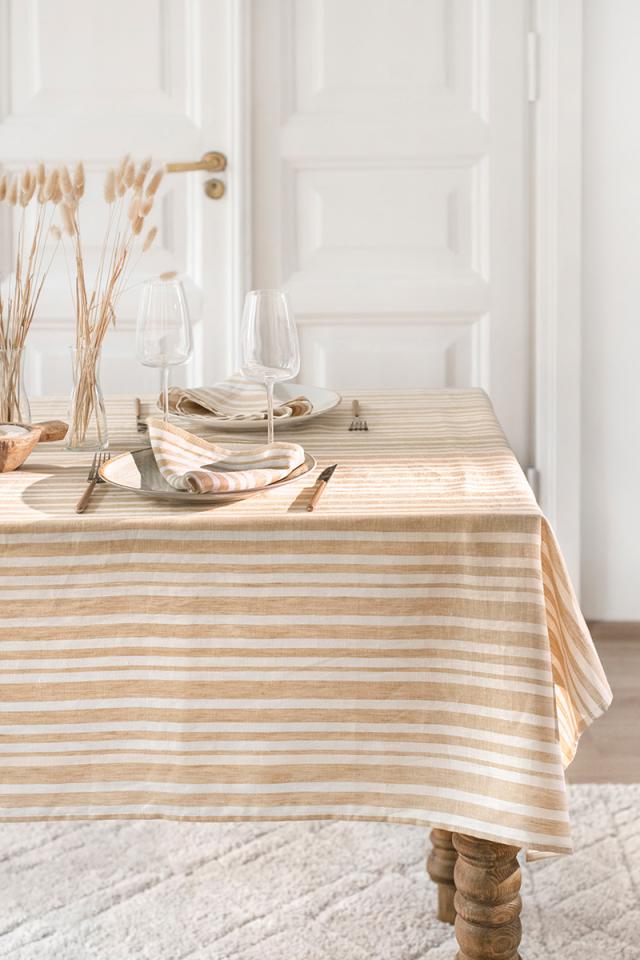 Striped in Sandy Beige Linen tablecloth