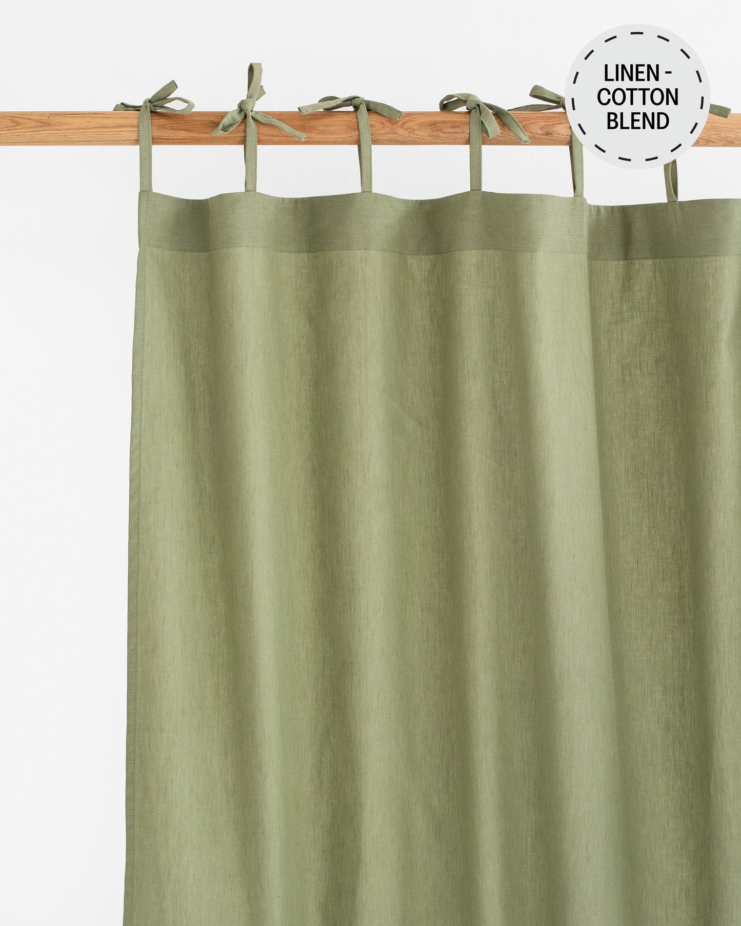 Tie top linen-cotton curtain panel (1 pcs) in Sage - MagicLinen