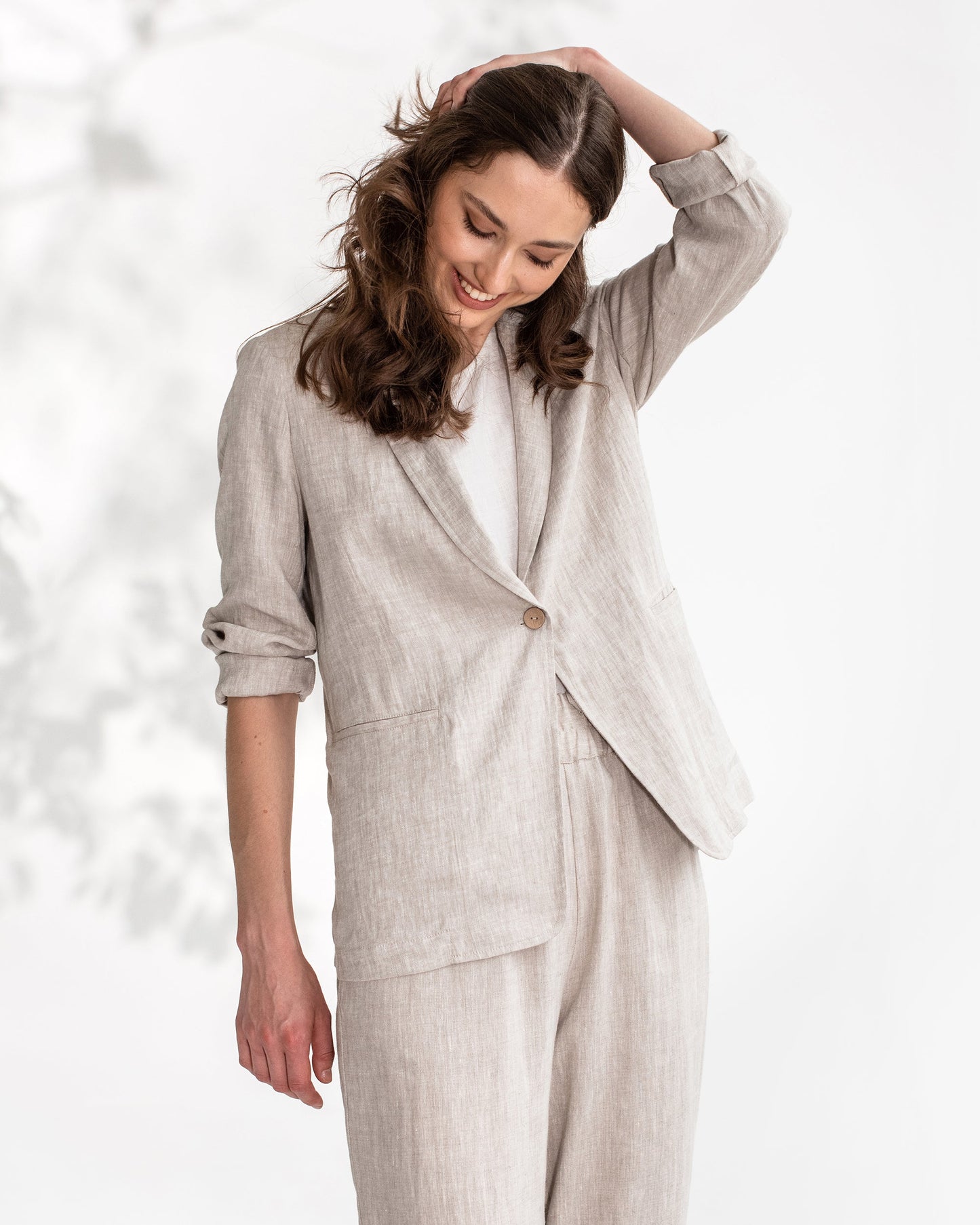 Women's linen blazer PLACID in natural melange - MagicLinen