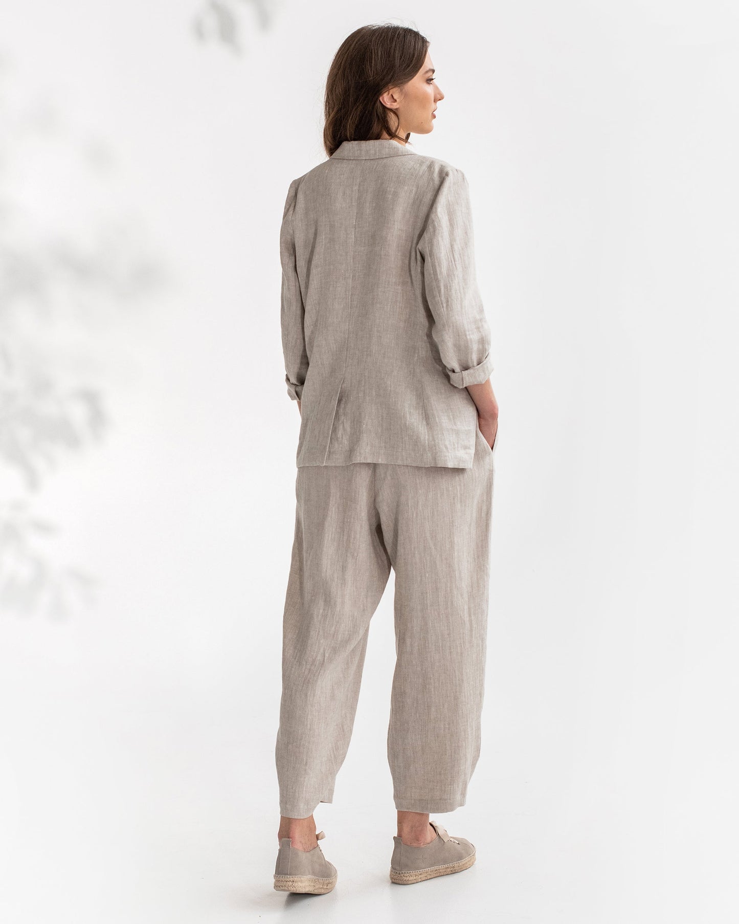 Women's linen blazer PLACID in natural melange - MagicLinen
