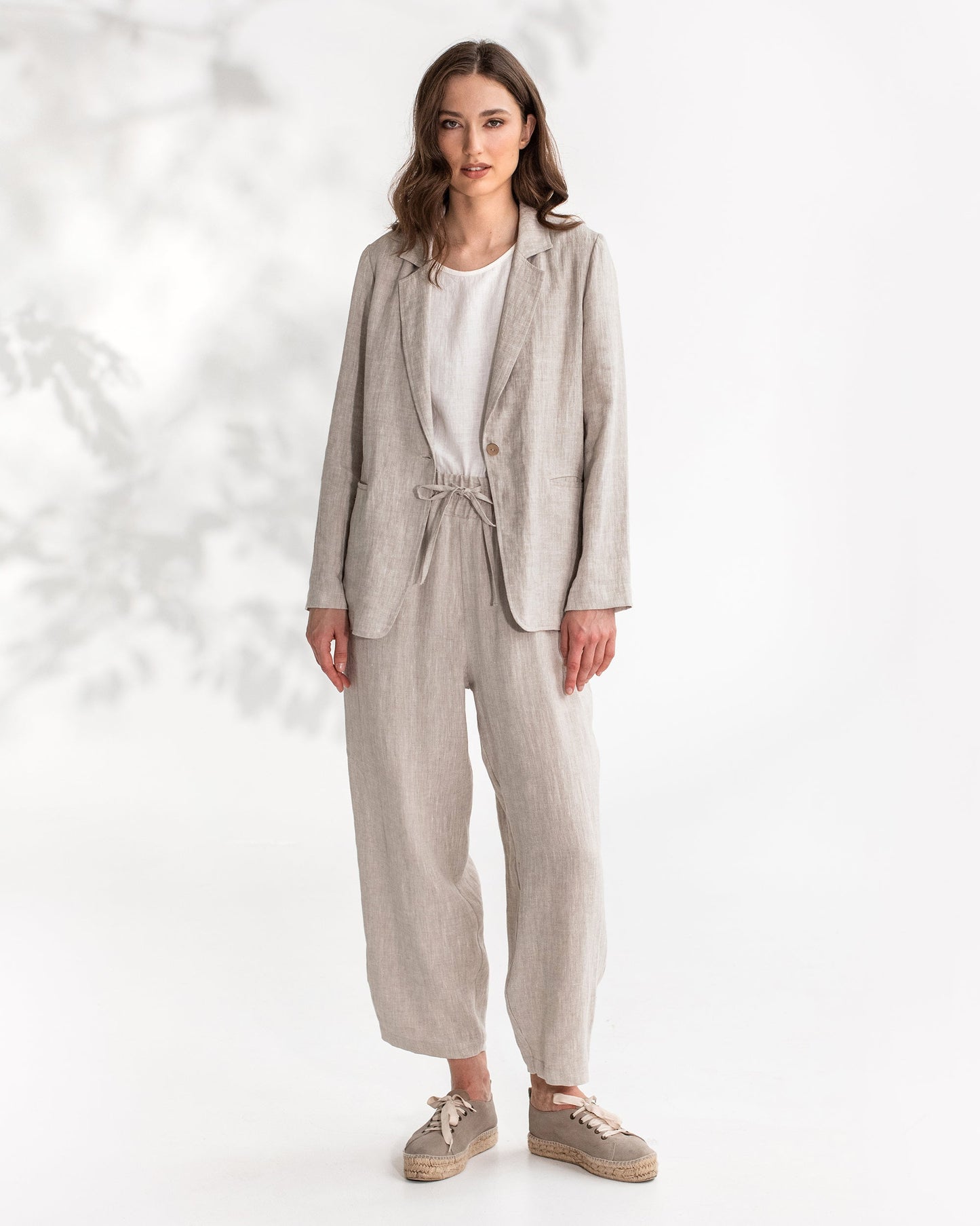 Women's linen blazer PLACID in natural melange - MagicLinen