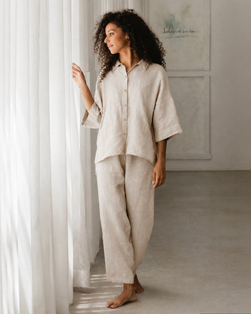 Linen pajama set AVEIRA in Natural flax