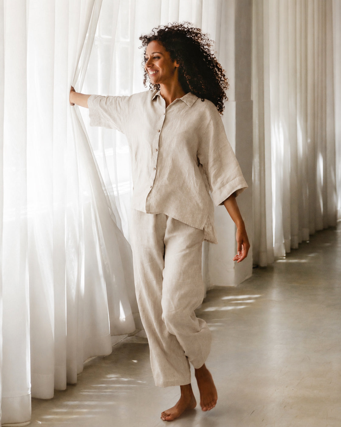 Linen pajama set AVEIRA in Natural flax