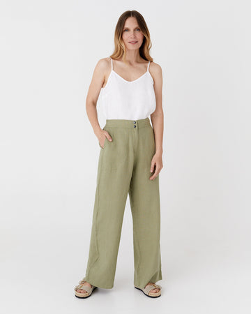 Wide linen pants BANFF in Sage - MagicLinen