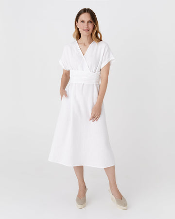 Midi linen dress BOHOL in White - MagicLinen