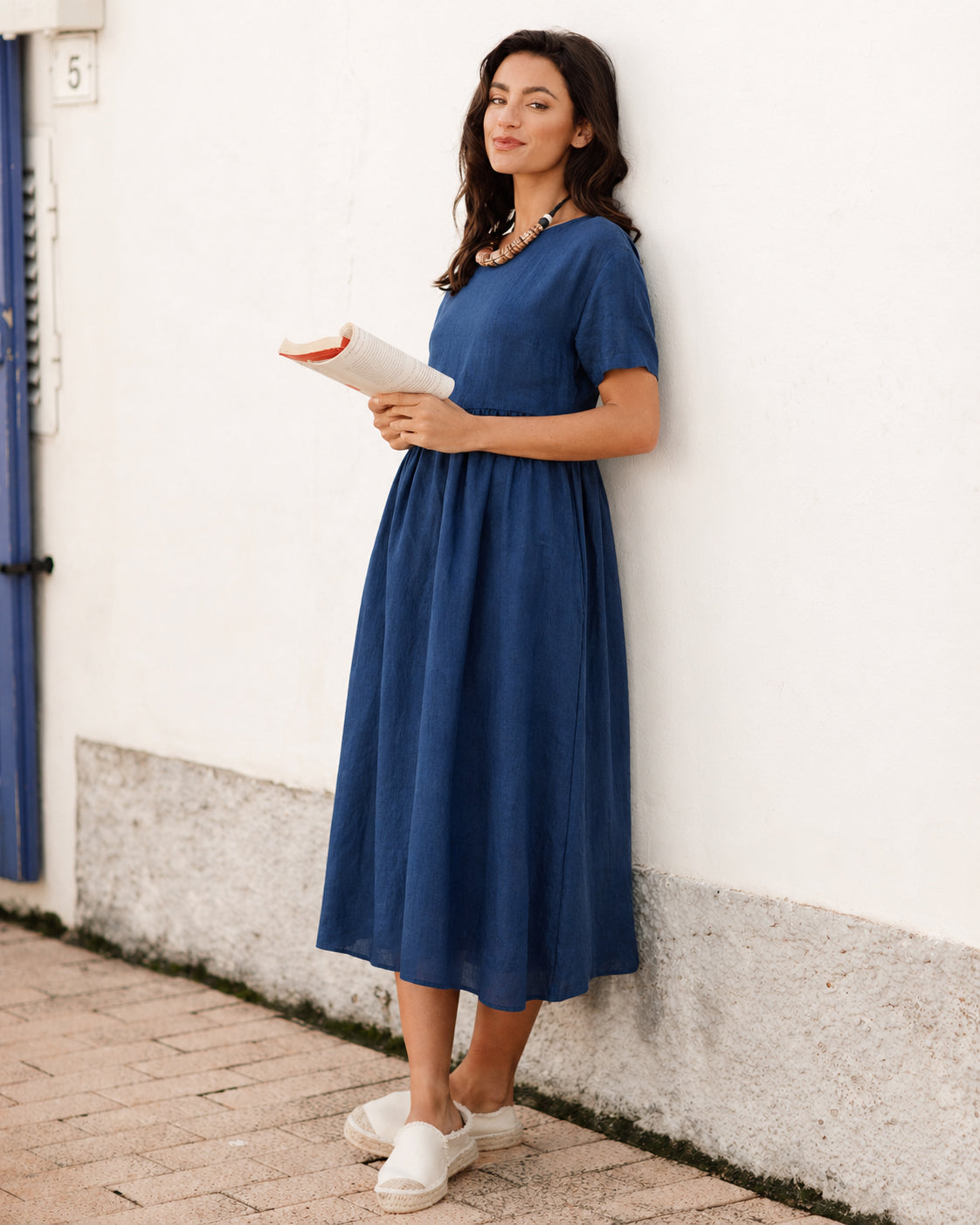 Maxi Linen dress BROMO in Deep navy blue