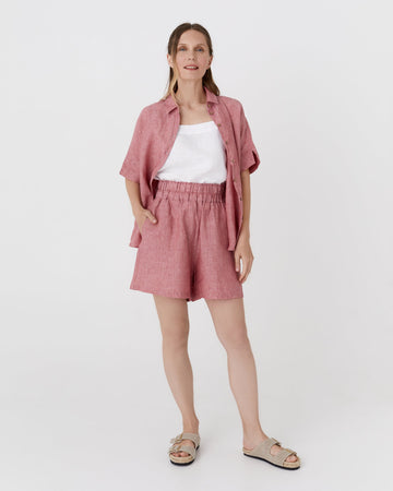 High waisted linen shorts CUENCA in Cranberry - MagicLinen