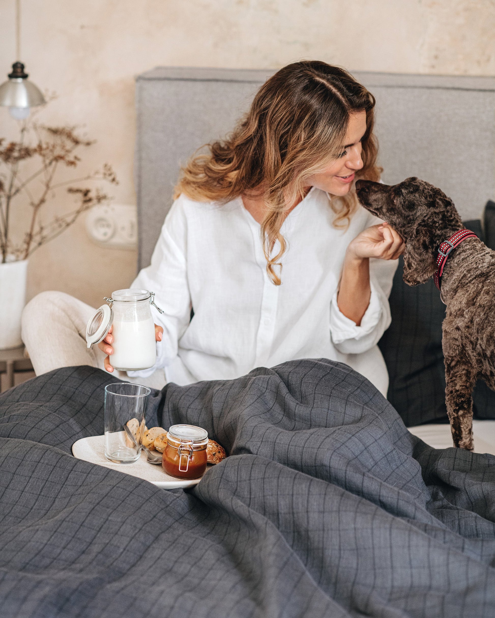 Charcoal windowpane Linen Duvet Set | MagicLinen