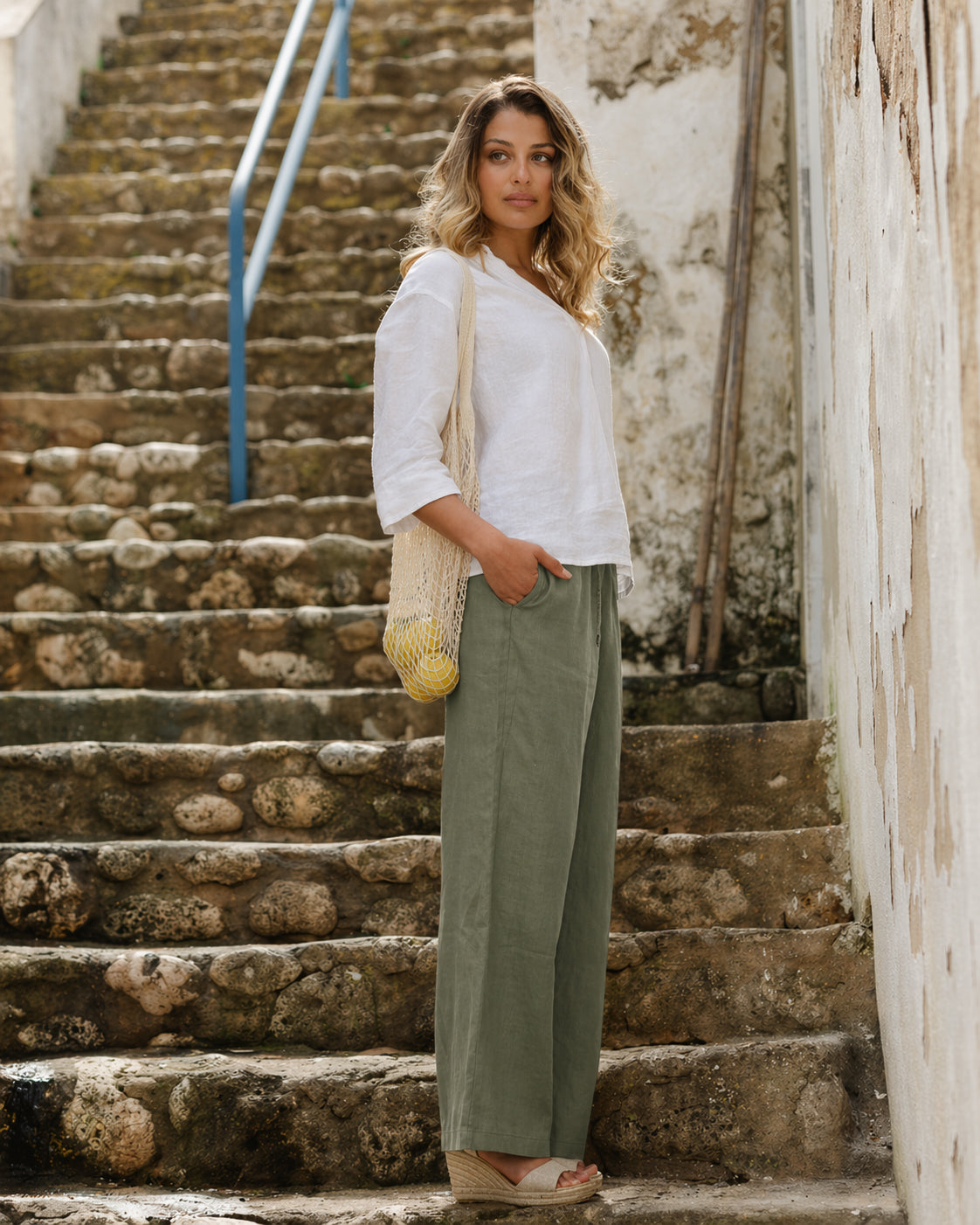 Linen Pants CURACAO in Mist green