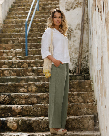 Linen Pants CURACAO in Mist green