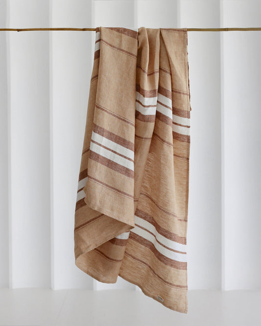 Linen Beach Blanket in French striped | MagicLinen