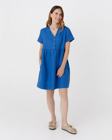 Mini linen dress MACEIO in Cobalt blue - MagicLinen modelBoxOn
