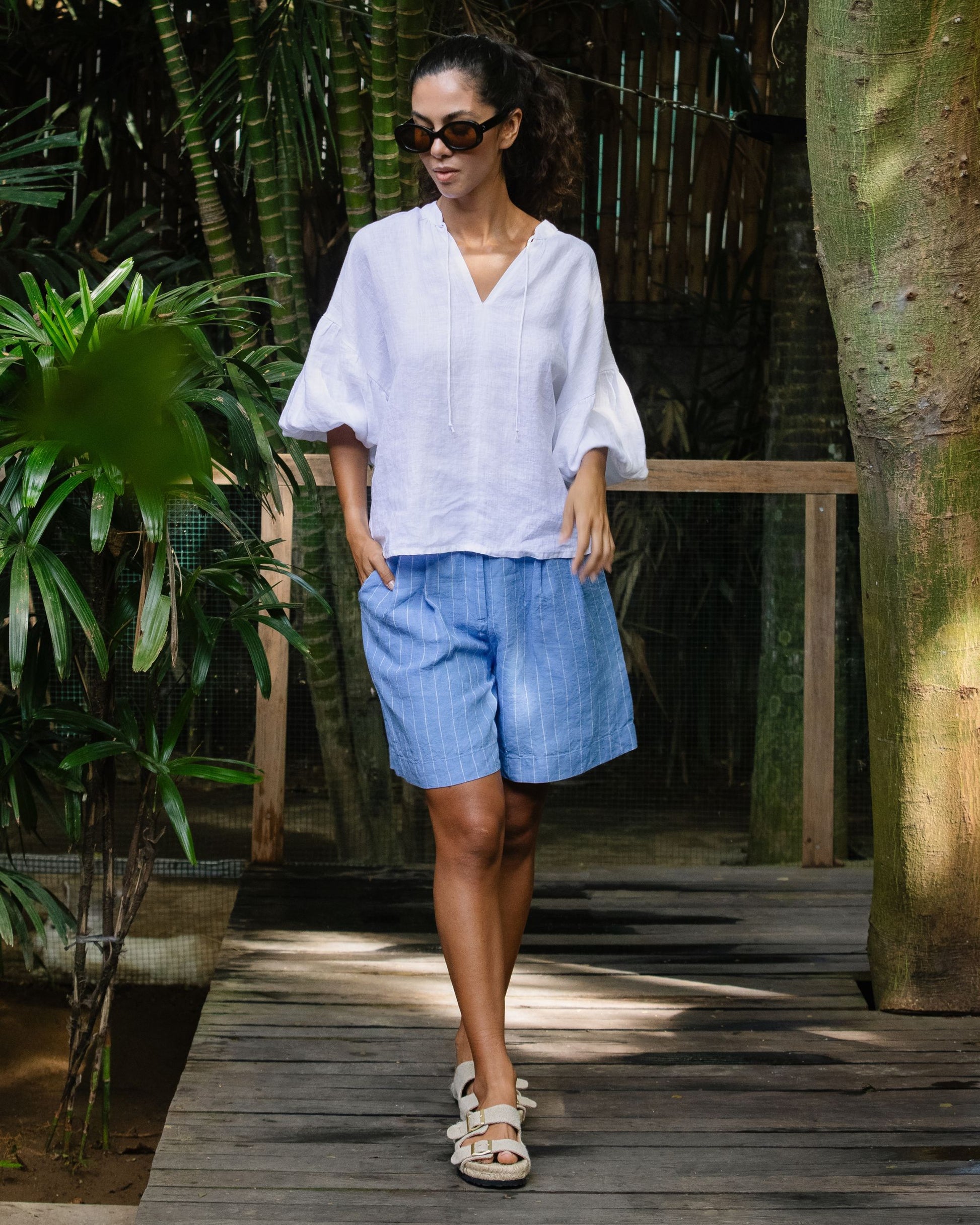 Linen blouse MANADO in White - MagicLinen