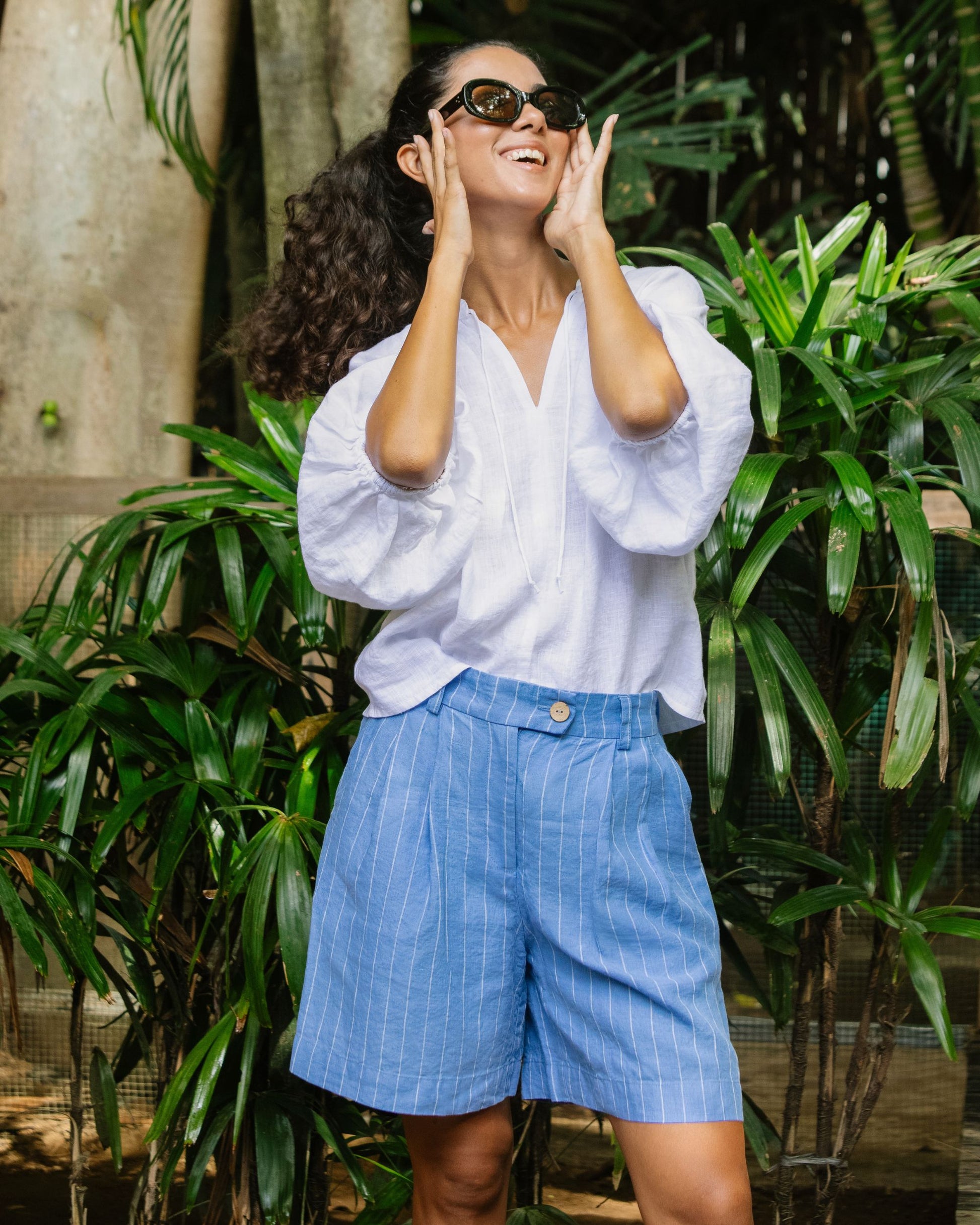 Linen blouse MANADO in White - MagicLinen