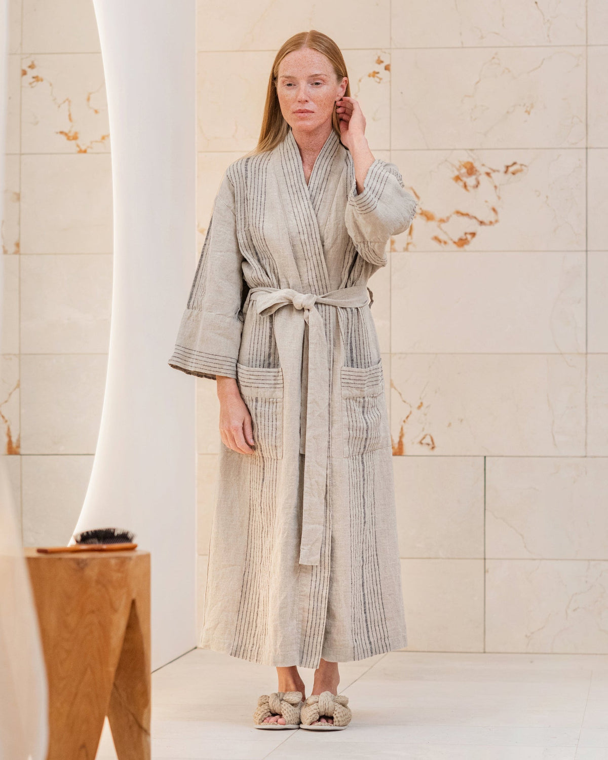 Linen kimono robe in Artisan stripe