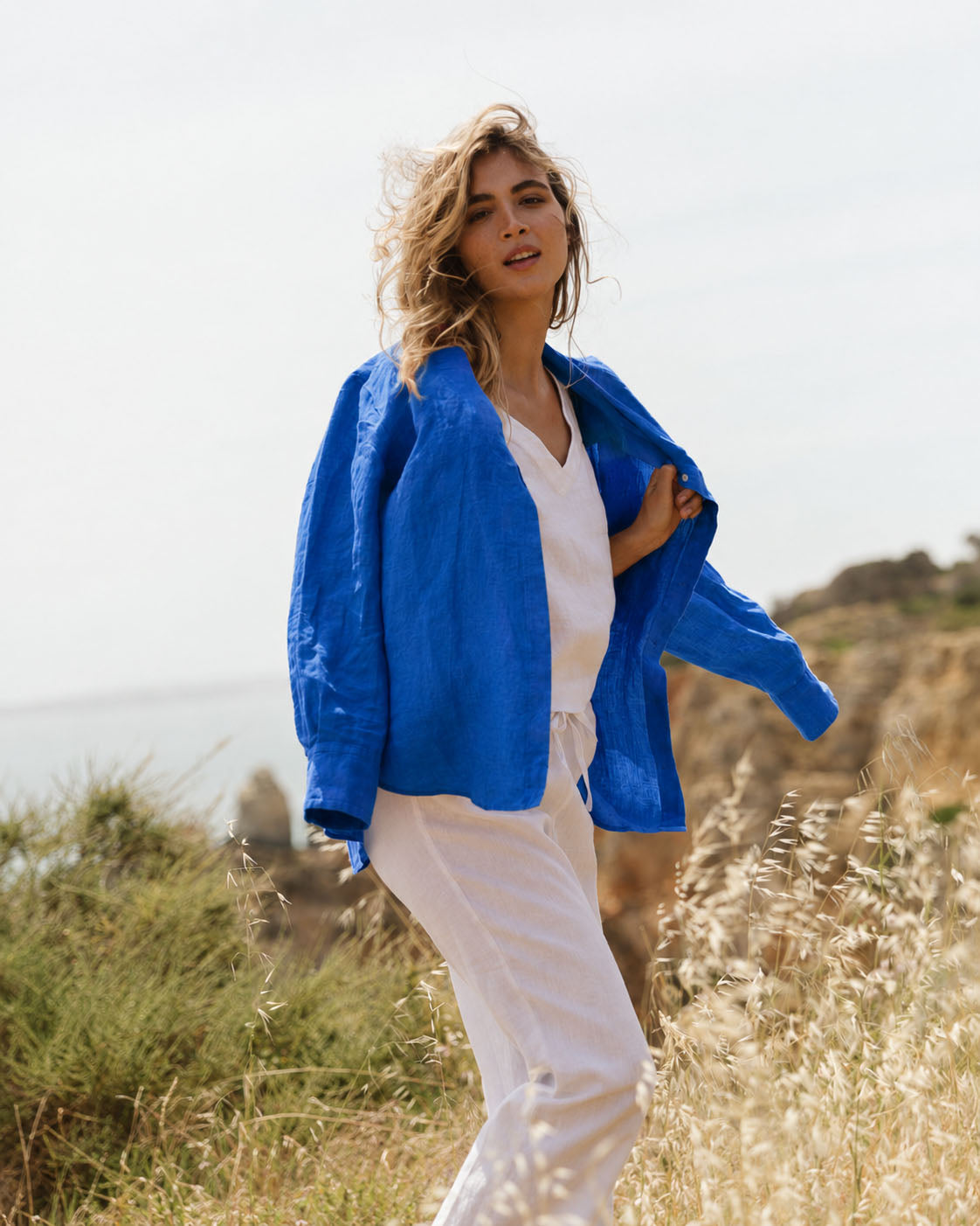 Long-Sleeve Linen Shirt ELBA in Classic blue
