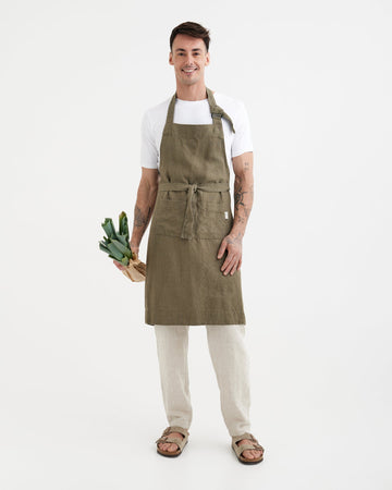 Men's linen apron in Dark green