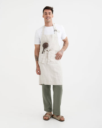 Men's linen apron in Natural flax