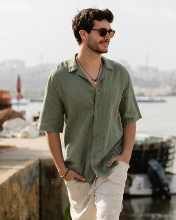 Men's Short Sleeve Linen Shirt KEY WEST in Mist green