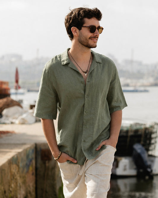 Men's Short Sleeve Linen Shirt KEY WEST in Mist green
