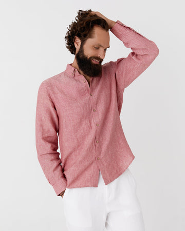 Men's linen shirt NEVADA in Cranberry - MagicLinen