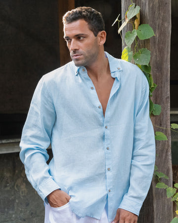 Men's linen shirt NEVADA in Sky blue