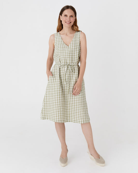 Basic linen dress OIA in Sage gingham - MagicLinen