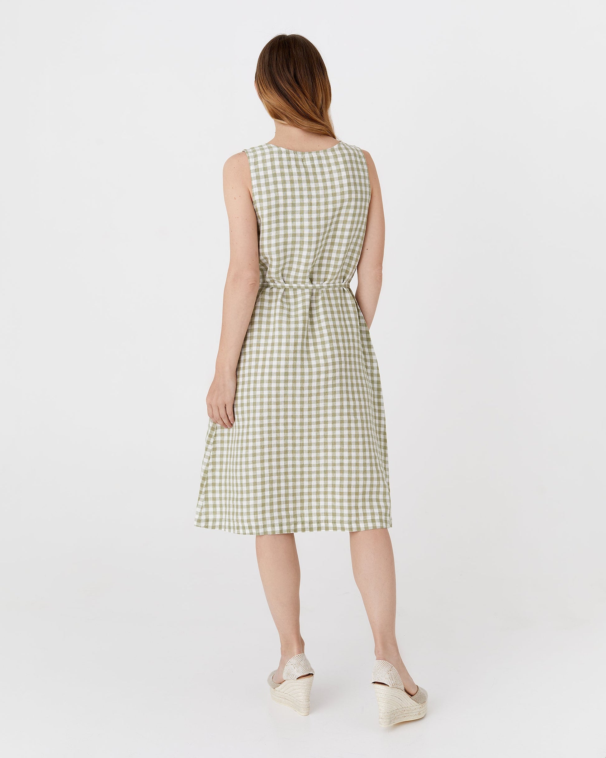 Basic linen dress OIA in Sage gingham - MagicLinen