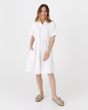 Tiered linen dress PETRA in White - MagicLinen
