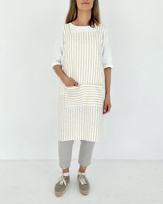 Pinafore cross-back linen apron in Various colors