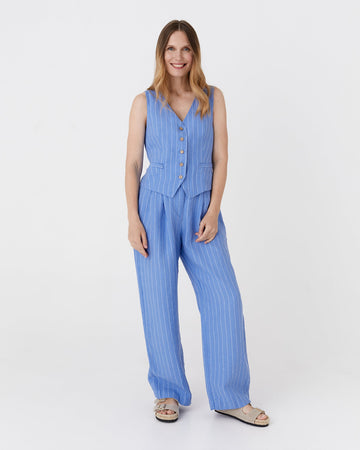Wide leg linen pants ROME in Blue stripes - MagicLinen
