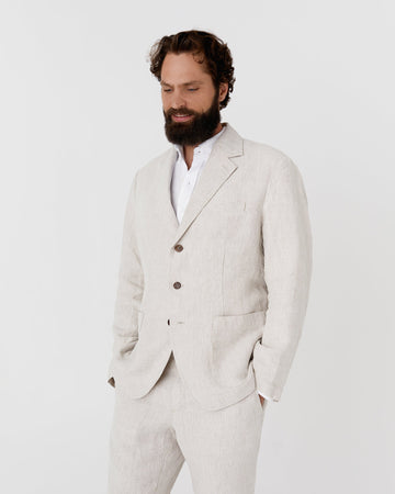 Men's heavyweight linen blazer SALVADOR in Natural melange - MagicLinen