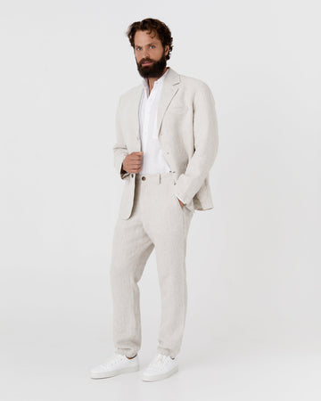 Heavyweight men's linen pants MORCOTE in Natural melange - MagicLinen