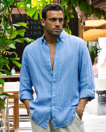 Classic men's linen shirt SINTRA in Blue stripes