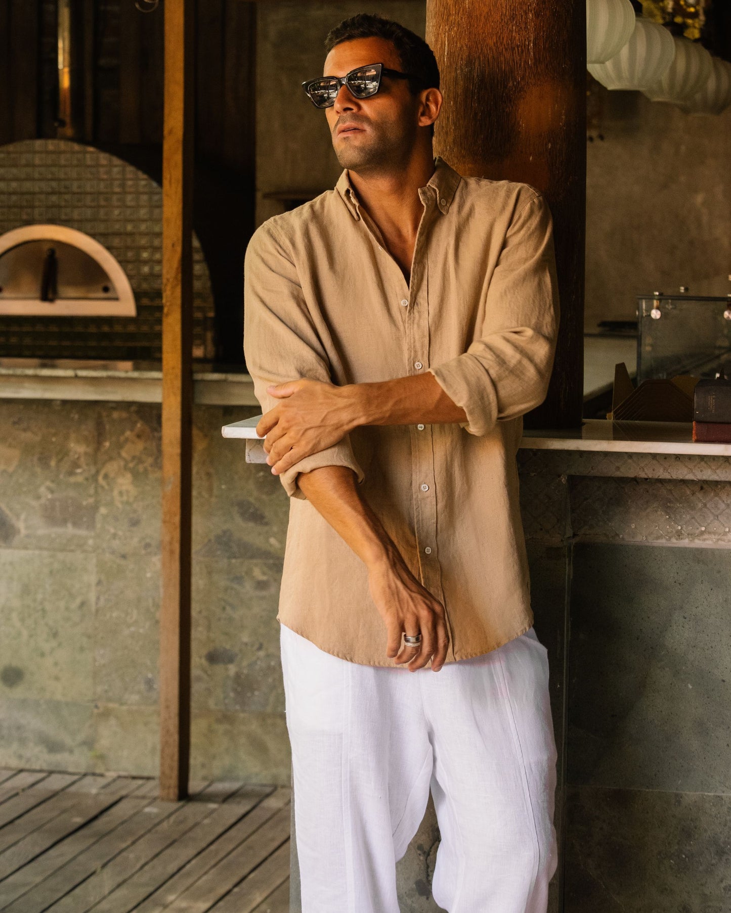 Classic men's linen shirt SINTRA in Wheat
