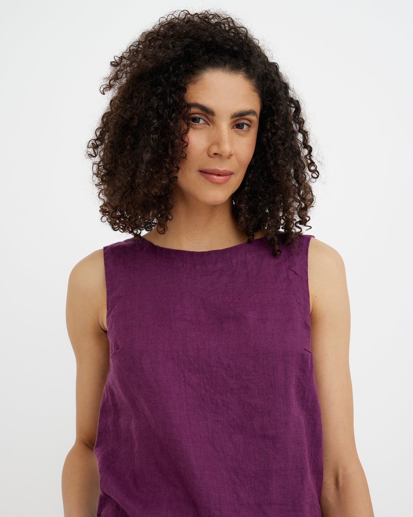 MagicLinen Royal purple sleeveless linen top with mini hip splits