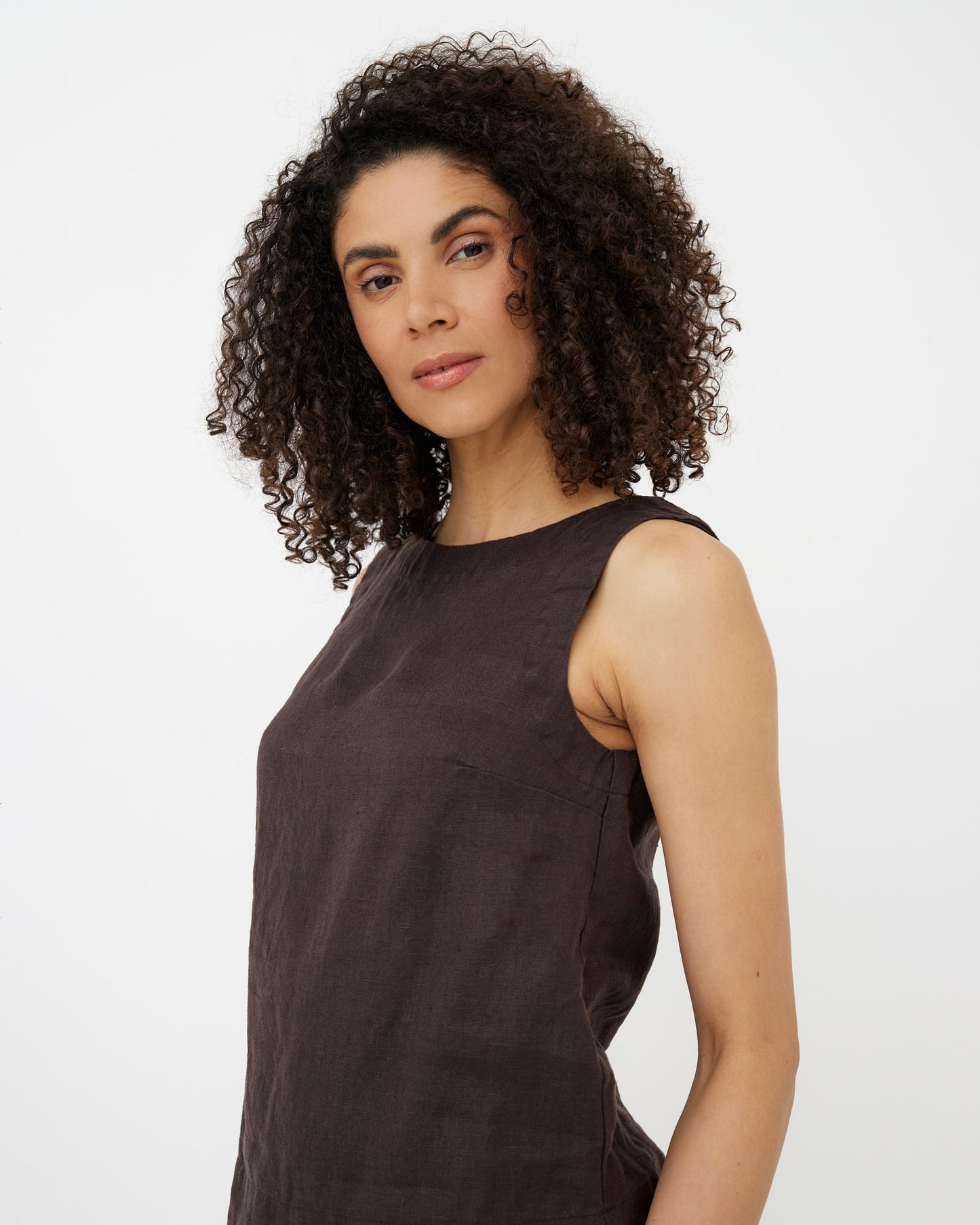 Sleeveless Linen Top GENEVA in Espresso brown