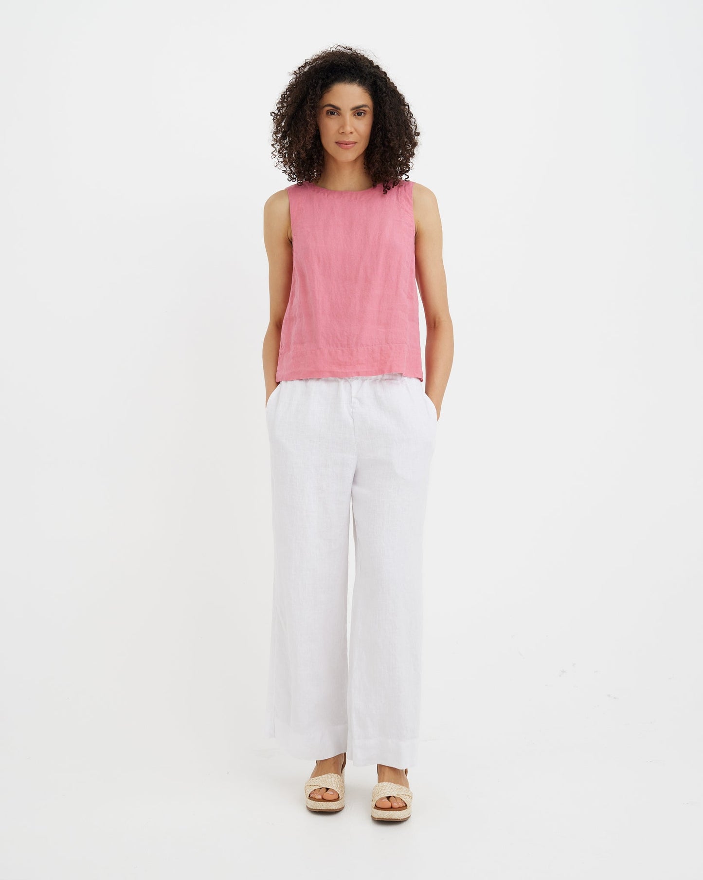 MagicLinen Flamingo sleeveless linen top with mini hip splits