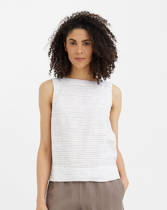 MagicLinen Natural lines sleeveless linen top GENEVA made from European flax modelBoxOn