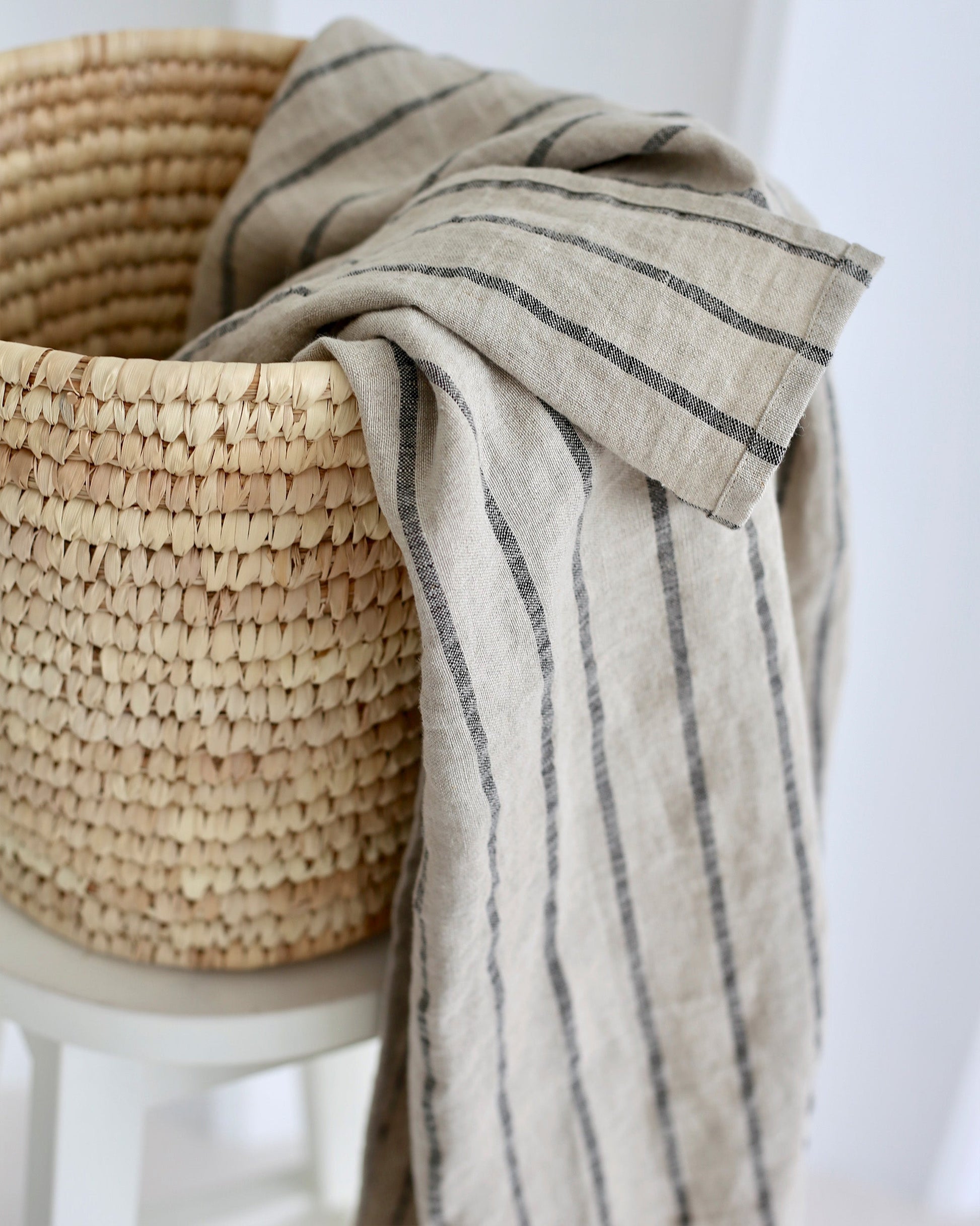 Linen Beach Towel in Subtle lines | Beach blanket | MagicLinen