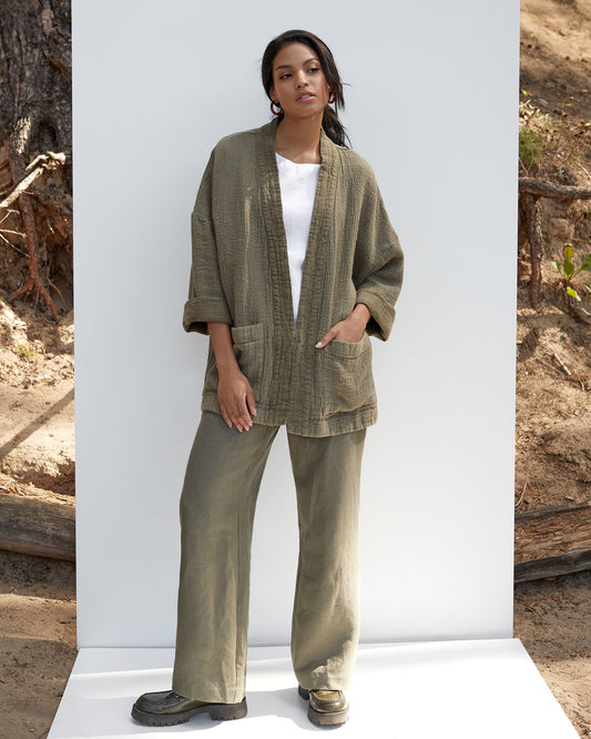 Linen cardigan gauze TUILI in Dark green