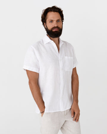 Men's short sleeves linen shirt VERBIER in White - MagicLinen