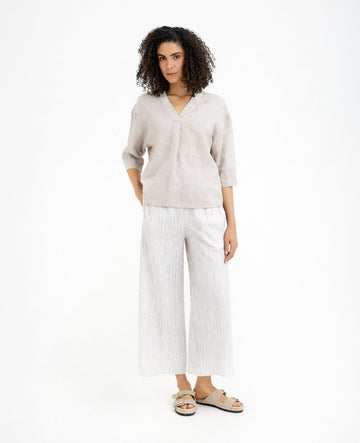 MagicLinen Natural Lines Linen Culotte Pants VIENNA, 100% European flax linen 160 gsm plain weave   modelBoxOn