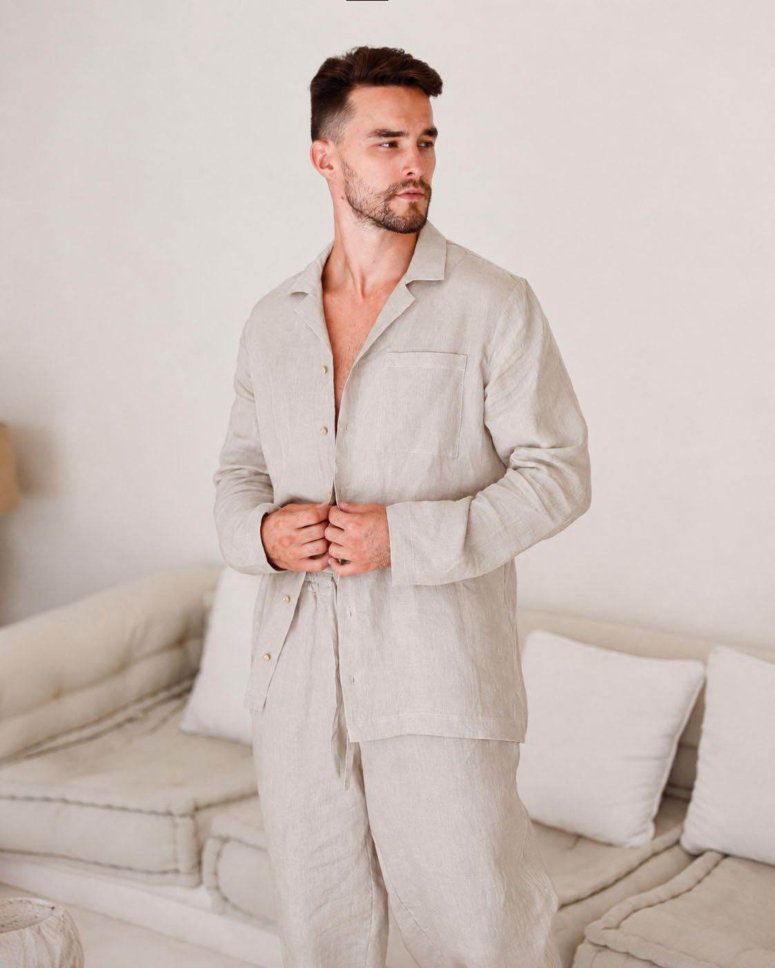 Men's linen pajama set VIGO in Natural flax