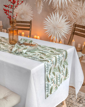 Linen table runner in White & Winter print