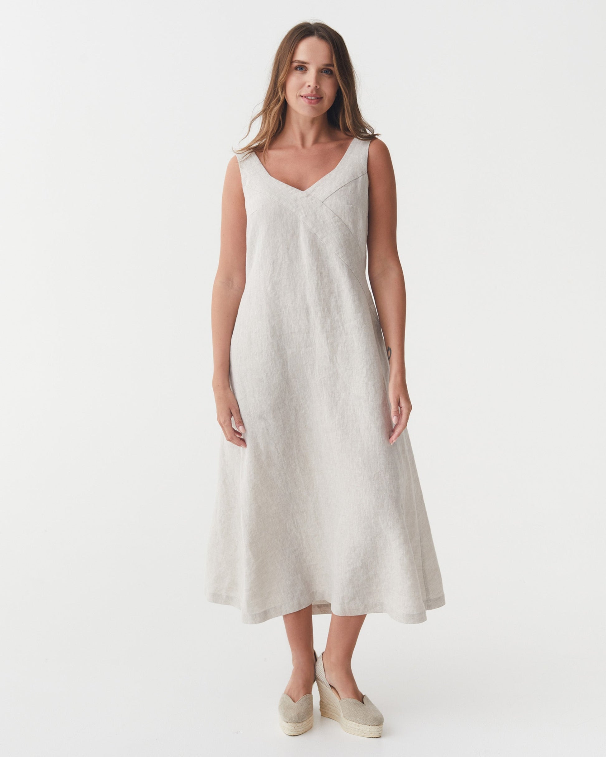 A-line Linen Dress CHILOE in Natural Melange | MagicLinen
