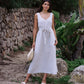 A-line Linen Dress CHILOE in Natural Melange | MagicLinen modelBoxOn2