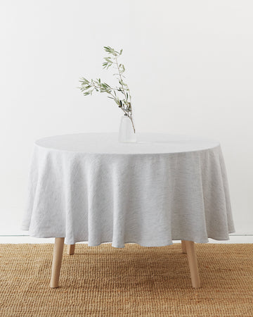 Round linen tablecloth in Pinstripe black
