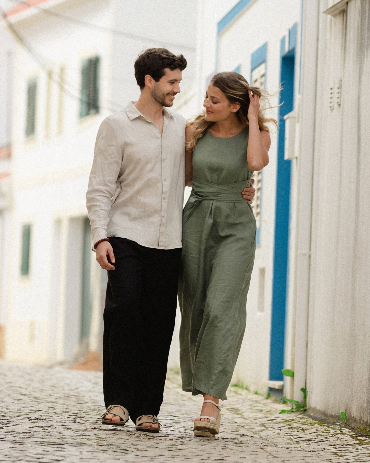 Long linen dress BORACAY in Mist green